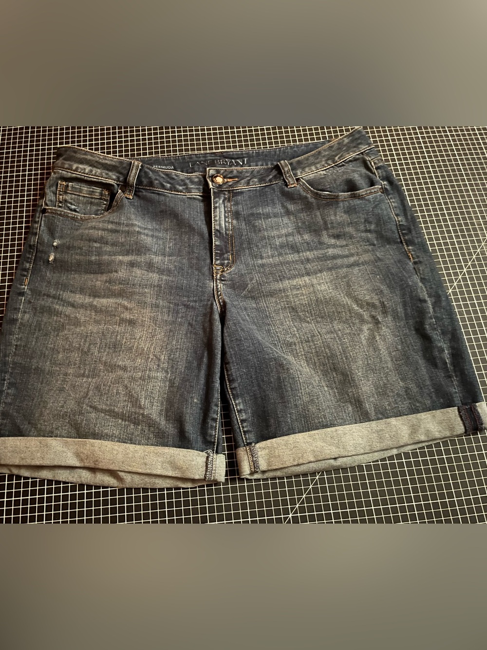 Lane Bryant Dark Blue Rolled-Cuff Denim Shorts